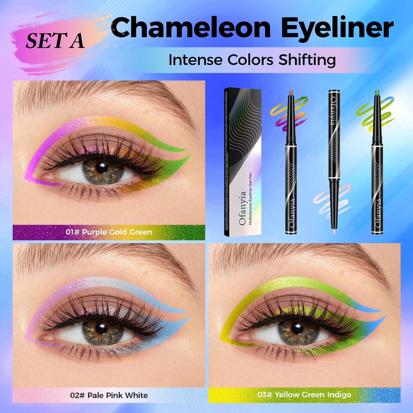 Multichrome Eyeliner, Colored Eyeliner Penclis with Retractable,Glitter Eyeliner Pencil for Halloween Makeup,Waterproof Eyeliner Pen,24h Long Lasting Eye Liner Smudge Proof Eye Pencil