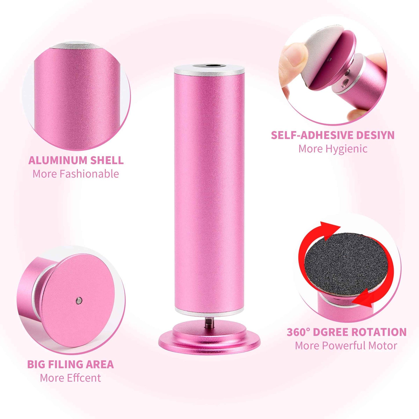 Electric Foot Callus Remover, Electric Foot Filer with 60 Pcs Replacement Sandpaper, Self-Adhesive Foot Sander with 360℃ Rotation, Aluminum Shell, Large Filing Area, and Adjustable Speed Controller