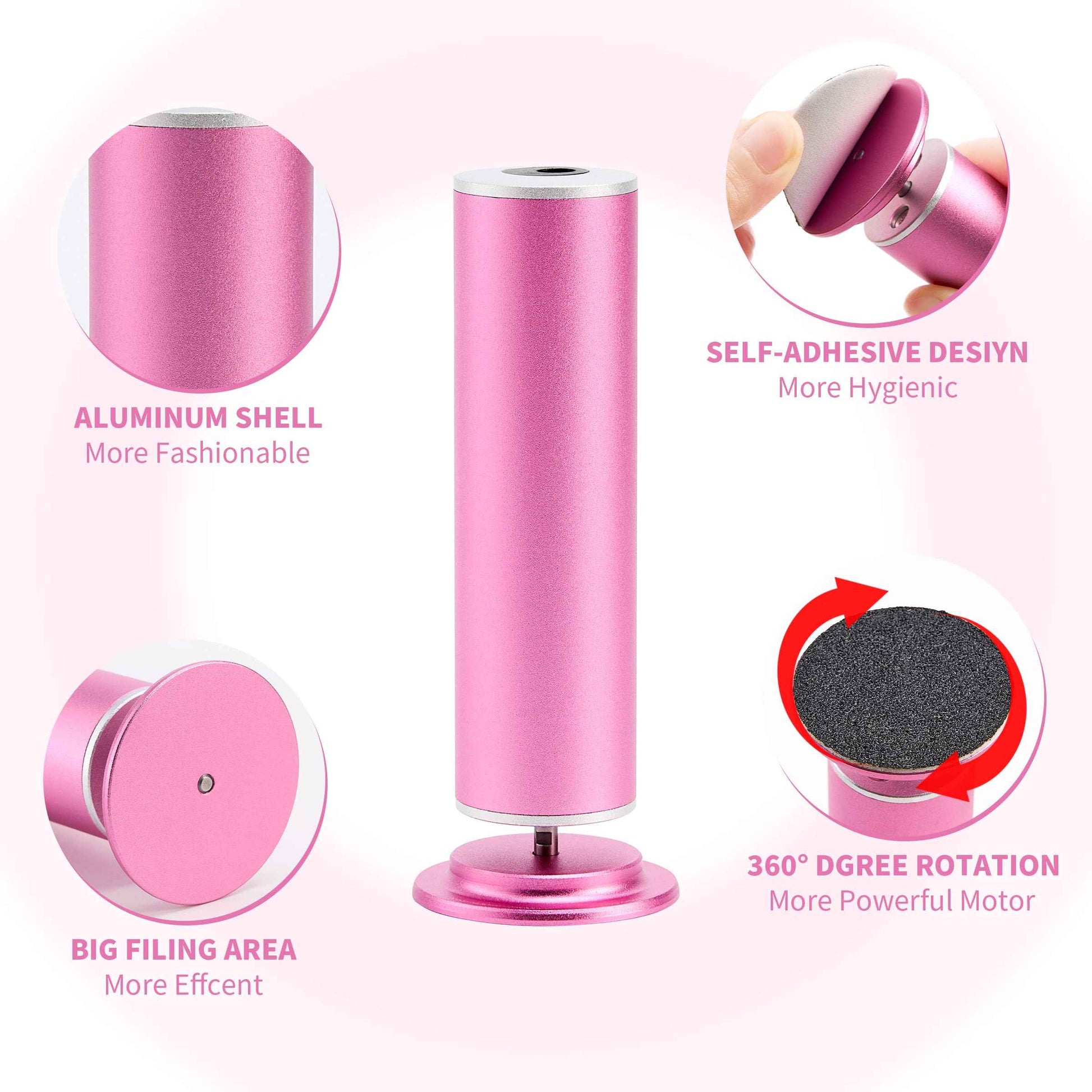 Electric Foot Callus Remover, Electric Foot Filer with 60 Pcs Replacement Sandpaper, Self-Adhesive Foot Sander with 360℃ Rotation, Aluminum Shell, Large Filing Area, and Adjustable Speed Controller