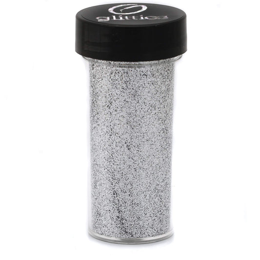 GLITTIES - Silver - Loose Fine Glitter Powder (.008") - Great for Nail Art, Nail Polish, Gel, Gel Polish or Acrylic Nail Powder - Solvent Resistant - (30 Gram Jar)