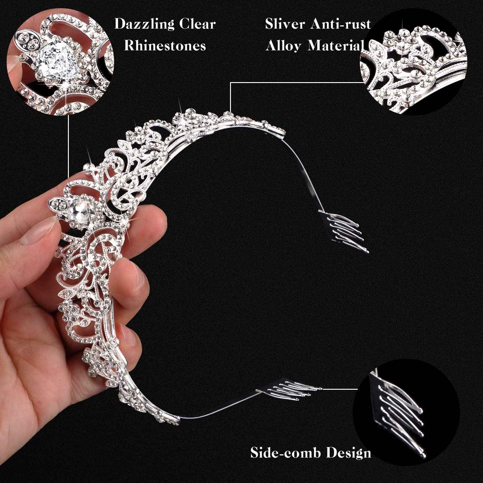 BBTO 10 Pcs Crystal Tiara and Crowns for Women Girls Princess Rhinestone Crown Queen Headband with Combs Bride Tiara for Birthday Party Wedding Prom Hair Accessories(Silver)