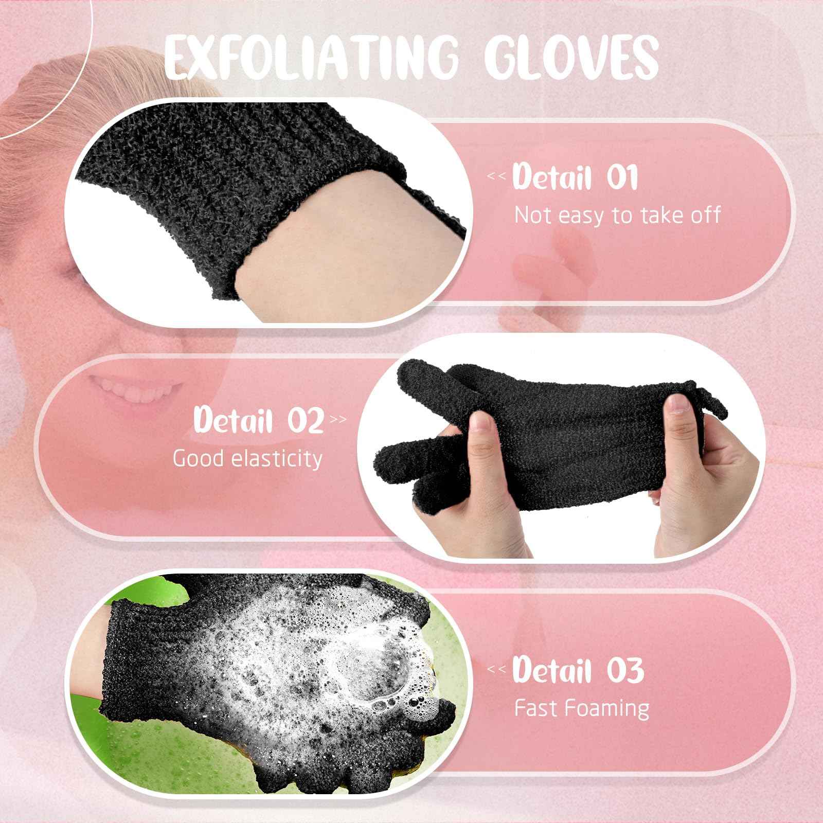 Didaey 104 Pcs Exfoliating Glove Bulk Shower Gloves with Hanging Loop Exfoliating Body Scrubber Dead Skin Remover for Body Bath Beauty Spa Massage Scrubs Men Women Bathing(Black)