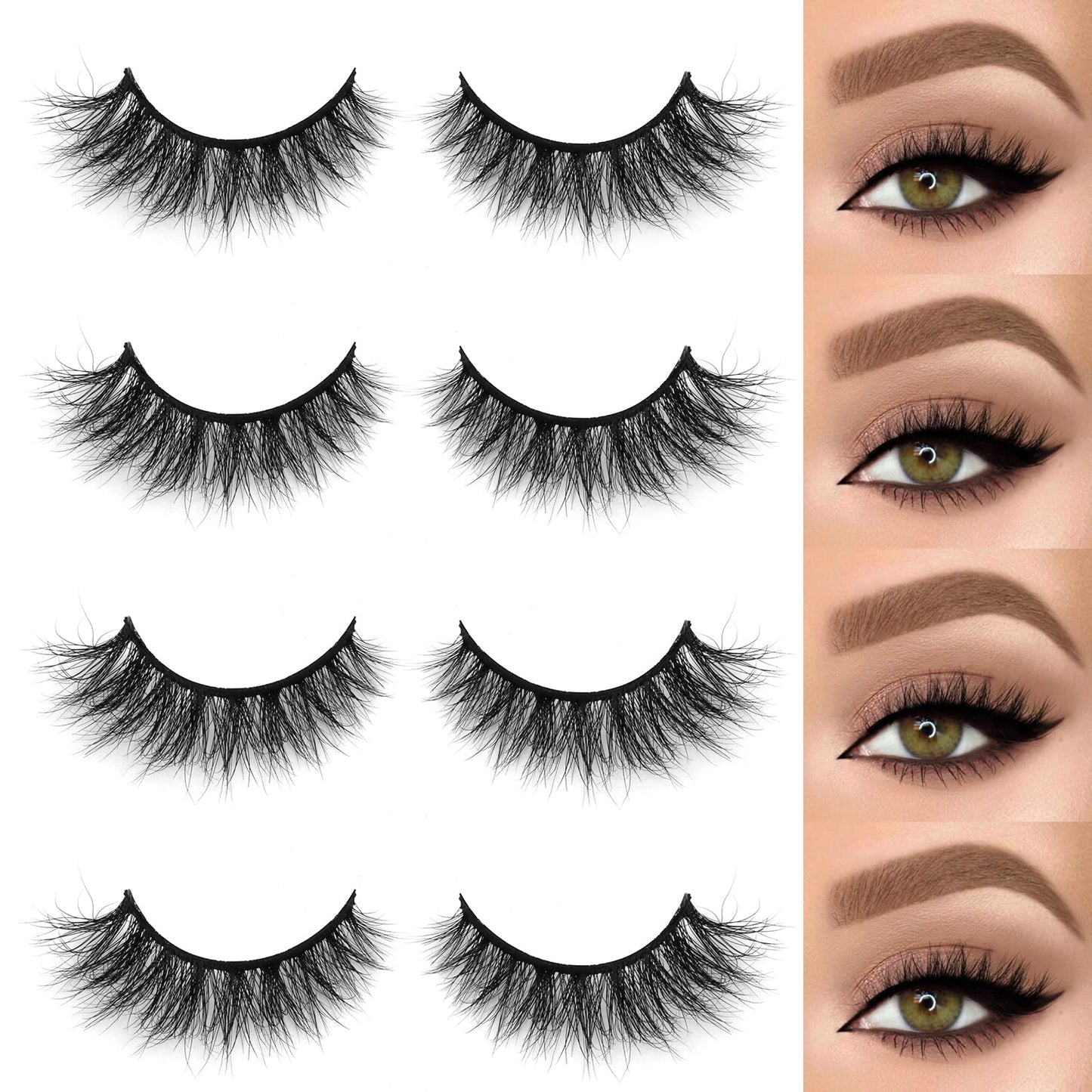 SY LASHES 15mm 3D Real Mink Lashes Natural Look Cat Eye False Eyelashes Wispy Short Fake Eye Lashes Fluffy Luxury Volume 5D Strip Eyelashes (Lucky03, 4 Pairs)