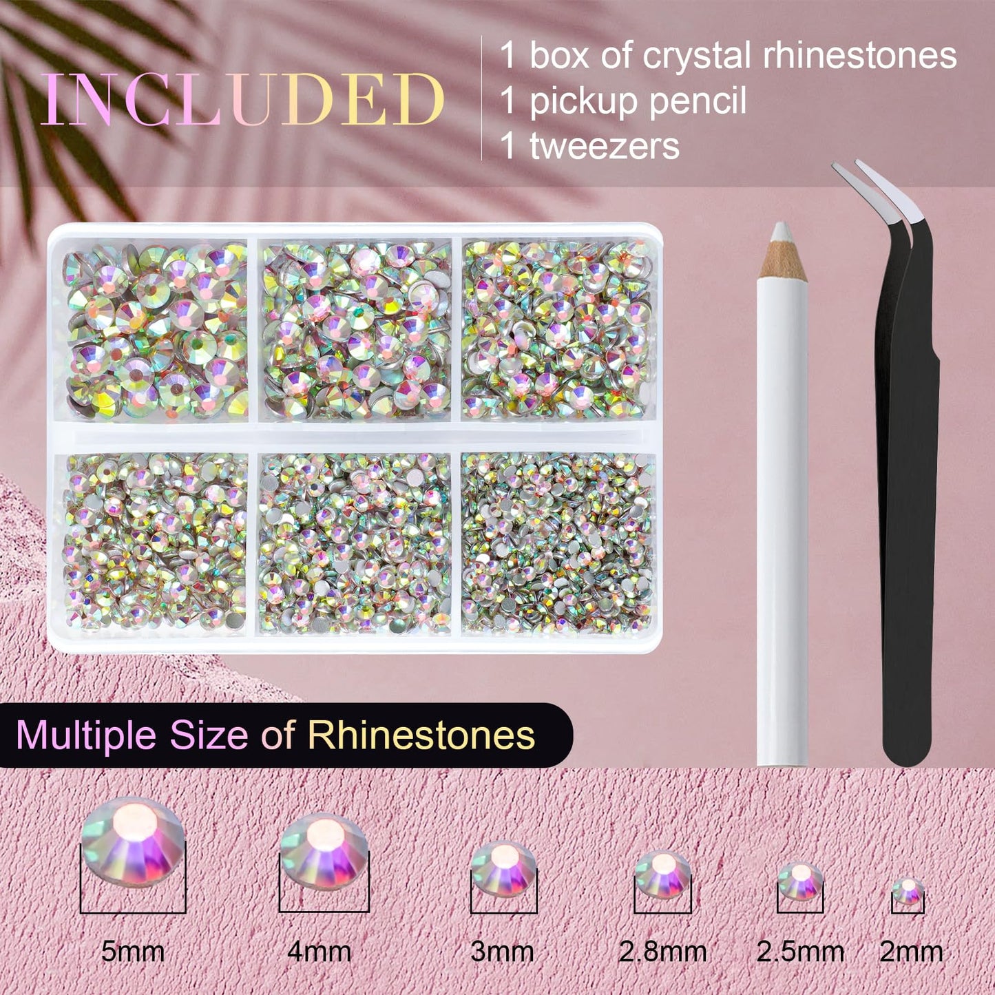 Canvalite 3600Pcs Crystal Rhinestones for Crafts, Glass Sparkly Nail Gems with Rhinestones Picker and Tweezers, Flat Back Rhinestones for Crafting Face Makeup Nail Art DIY Decorations