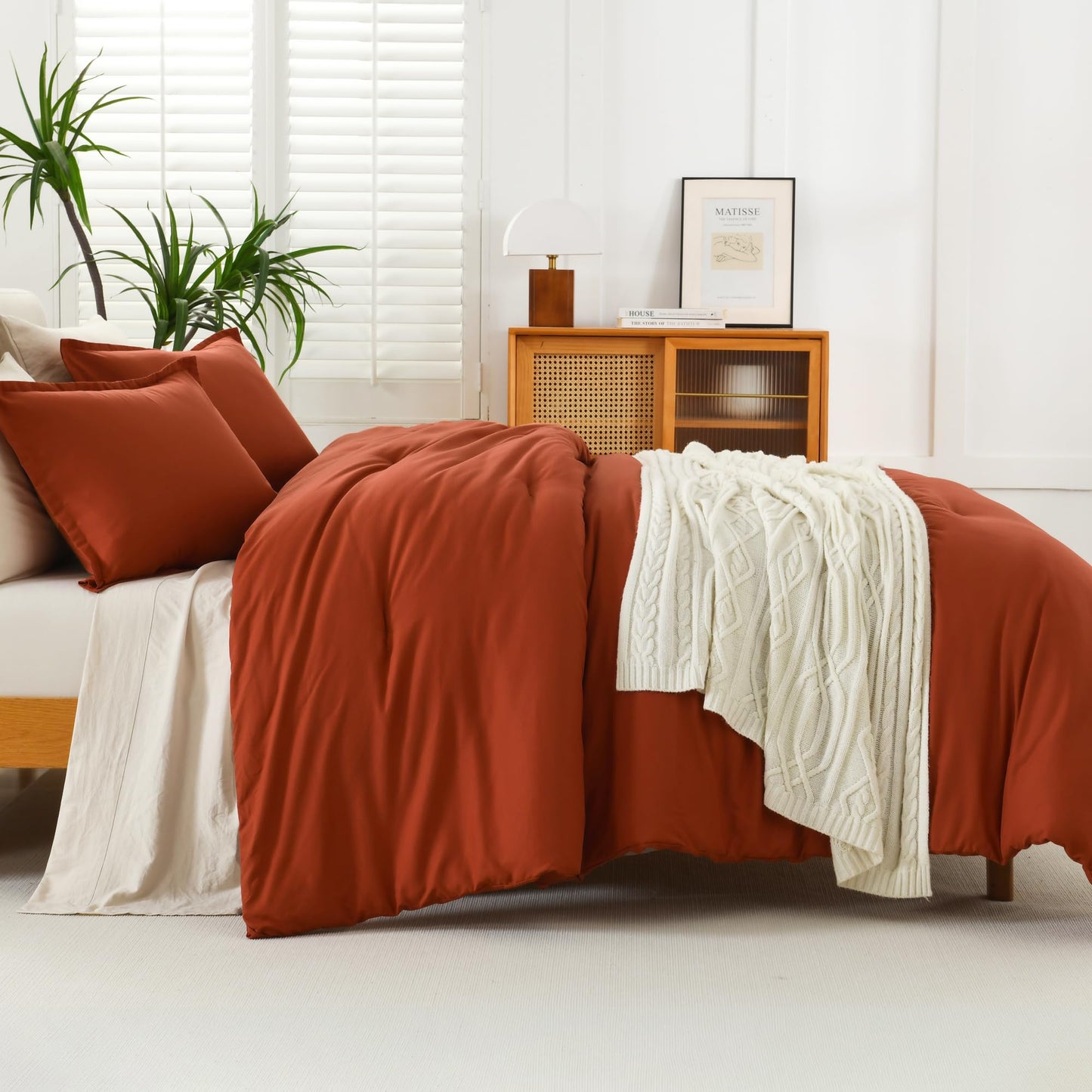 Litanika Burnt Orange Twin/Twin XL Comforter Set, 2 Pieces Solid Terracotta Lightweight Bedding Comforter Set, Rust Fluffy Quilted Blanket Set (66x90In Comforter & 1 Pillowcase)