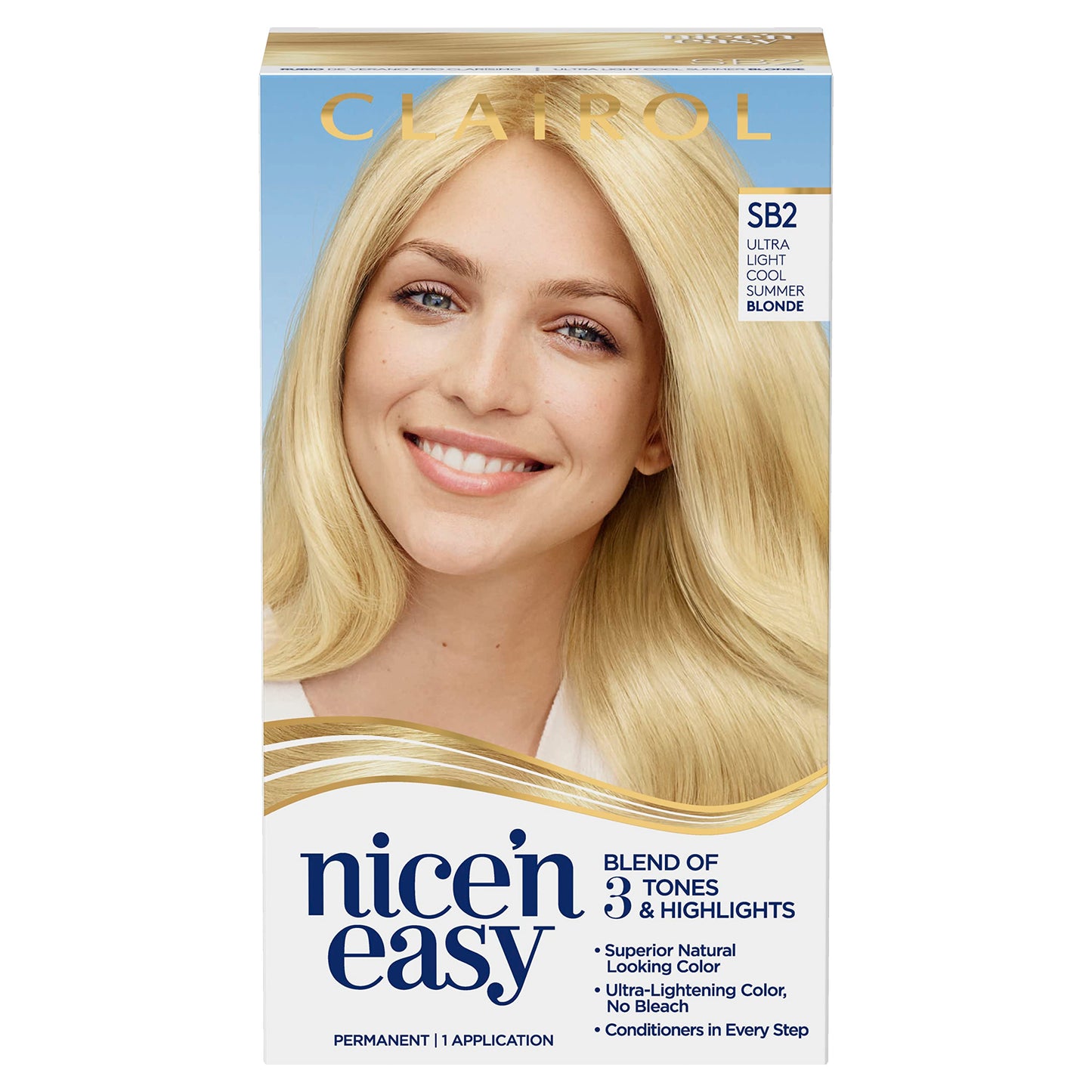 Clairol Nice'n Easy Permanent Hair Dye, SB2 Ultra Light Cool Blonde Hair Color, Pack of 1