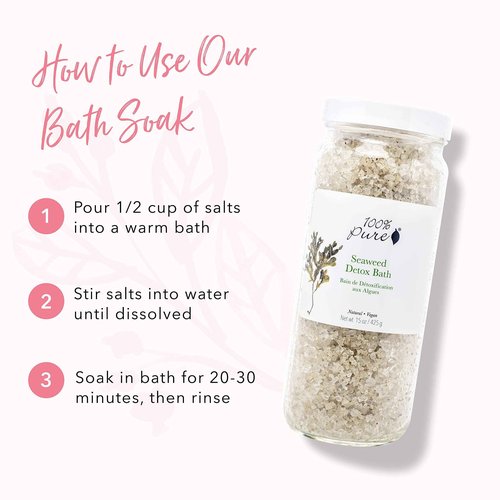 100% PURE Seaweed Detox Bath Soak, Bath Salts for Relaxation, Made with Eucalyptus Essential Oil, Spa Kit for Home, Bath Soak with Essential Oils - 15 Oz