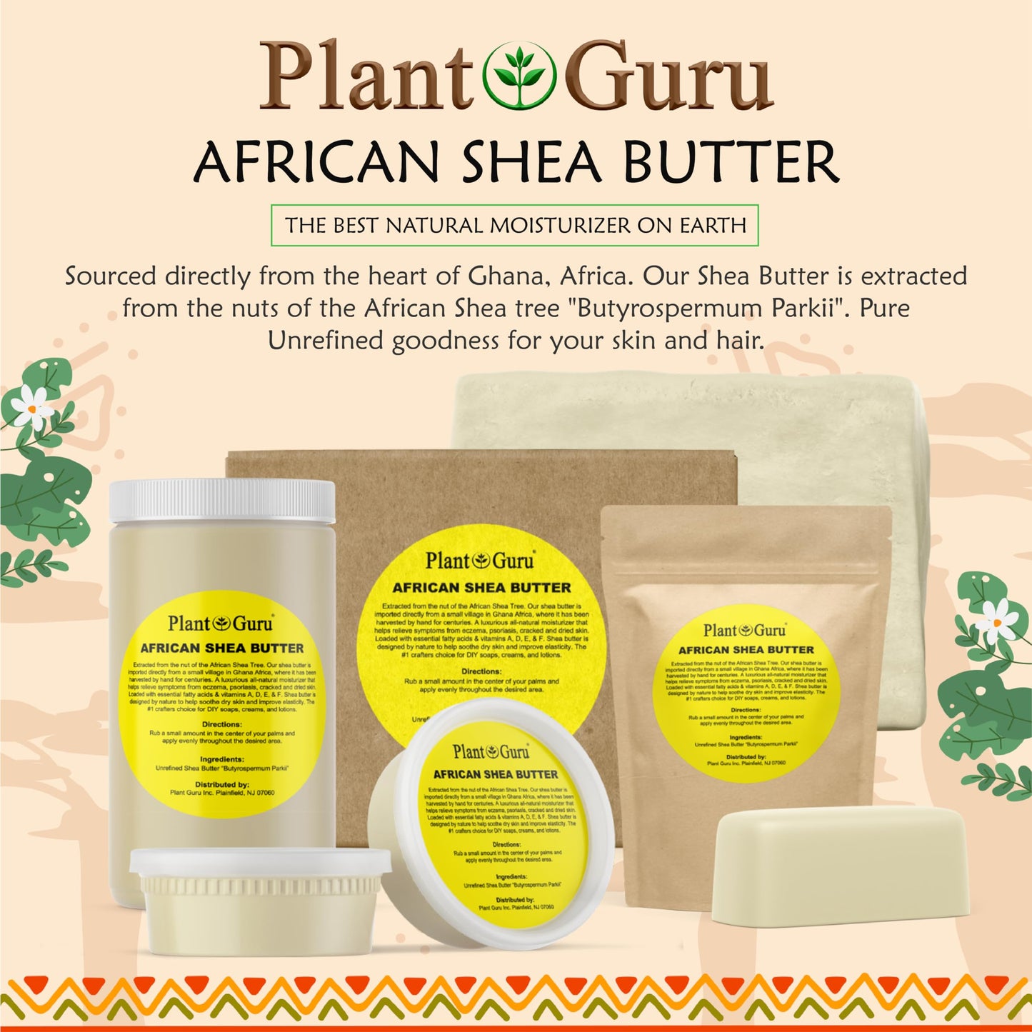 Raw African Shea Butter 3 lbs. Bulk 100% Pure Natural Unrefined IVORY Grade A - Ideal Moisturizer For Dry Skin, Body, Face And Hair Growth. Great For DIY Soap and Lip balm Making.