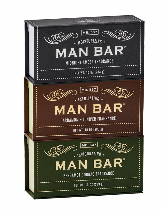 San Francisco Soap Company Man Bar 3-Piece Gift Set featuring all new scents: Midnight Amber, Cardamom & Juniper, Bergamot & Cognac - GREAT GIFT - No Harmful Chemicals - Good for All Skin Types