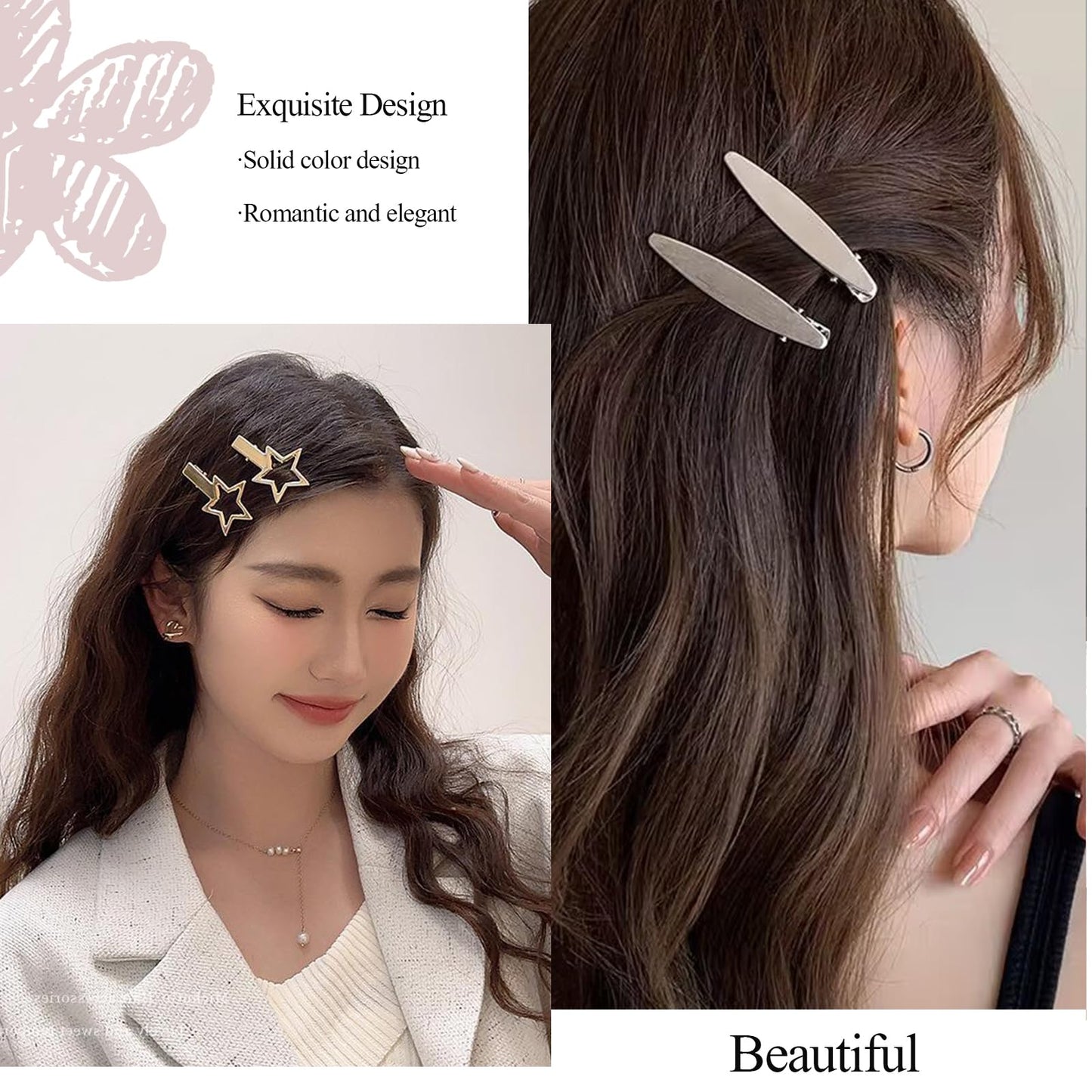 Y2k Metal Alligator Hair Clips 10Pcs Silver Barrettes Hairpins Long Thin Thick Hair No Bend Hair Clips Bulk Cute Non Slip Snap Small Hollow out Star Ponytail Holder Hair Accessories for Women Girls