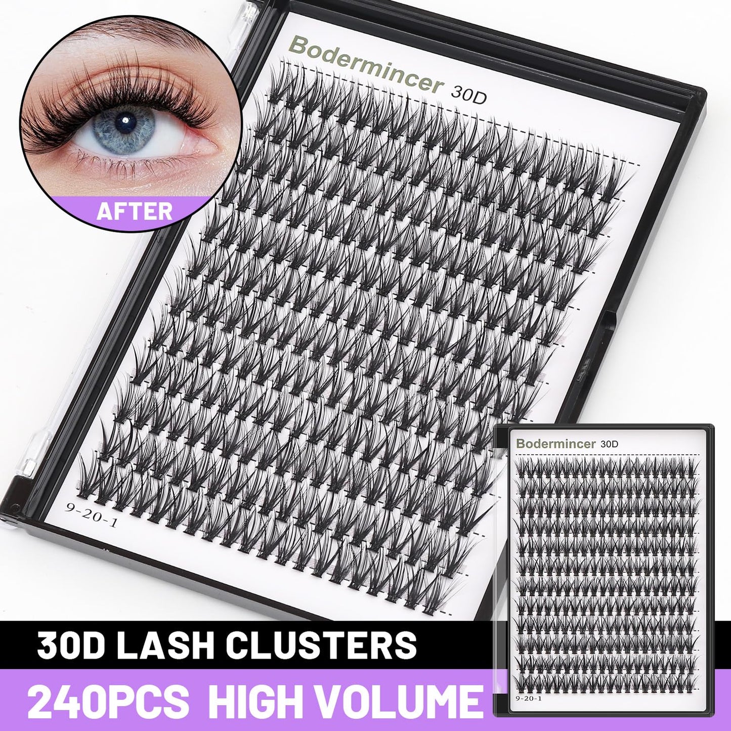 Bodermincer Lash Cluster D Curl 8-20mm To Choose Lash Clusters Natural 7D.10D.12D.15D.20D.30D.40D.50D.60D.80D.100D Cluster Eyelash Extensions Individual Lashes Cluster Wispy (30D-D Curl-9mm)