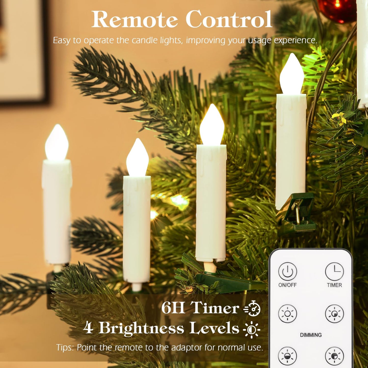 Lewondr 20 Pcs LED Christmas Tree Candle Lights, Flickering Clip on Flameless Candles with Remote Timer&4 Modes, Christmas Tree Candle Lights Wedding Parties, Gift for Women Windows Party