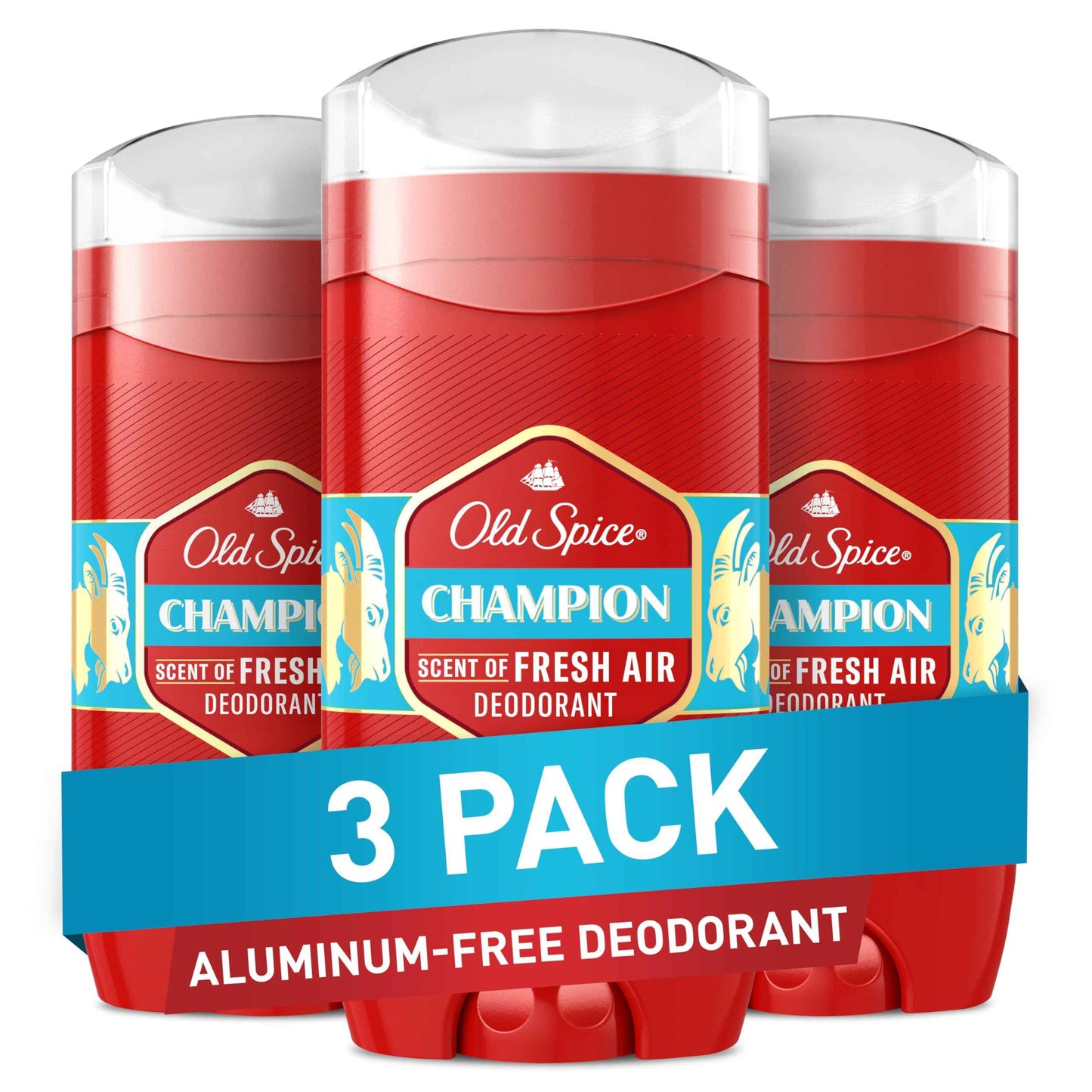 Old Spice Aluminum Free Deodorant for Men, 24/7 Odor Protection, 24/7 Freshness & Lasting Scent, Champion with Fresh Scent, 3.0 oz (Pack of 3)