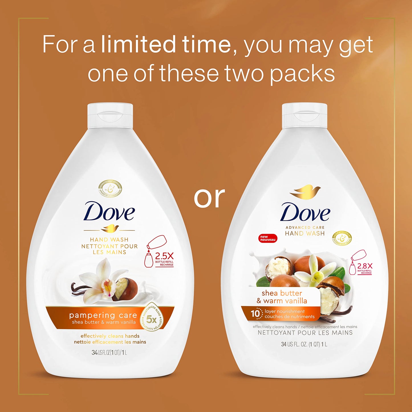 Dove Advanced Care Hand Wash Shea Butter & Warm Vanilla Pack of 3 For Soft, Smooth Skin, More Moisturizers Than The Leading Ordinary Hand Soap, 34 oz