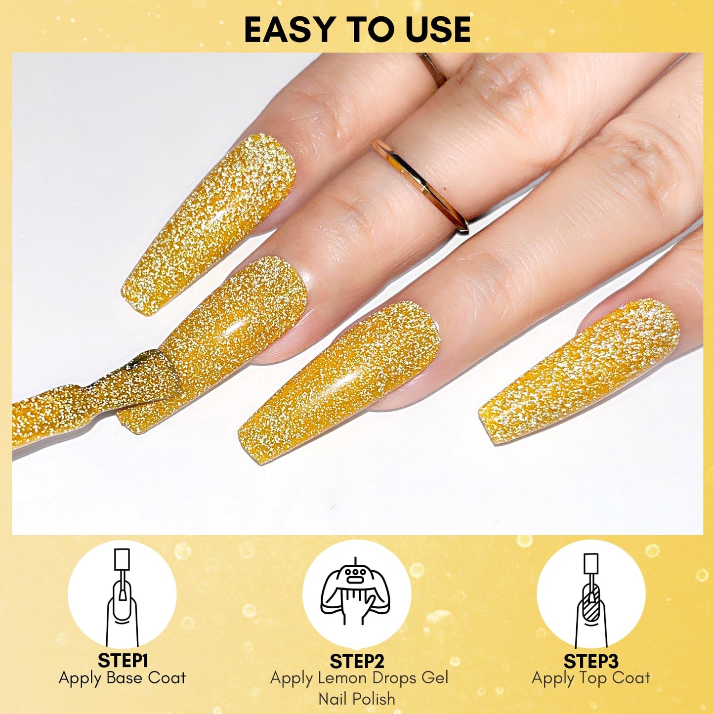 Makartt Glitter Nail Polish, Flash Diamond Yellow Reflective Spring Nail Gel 15ML Soak Off UV LED Sparkly Shiny Gel Polish Manicure DIY Nail Art Designs Home Salon-Lemon Drops