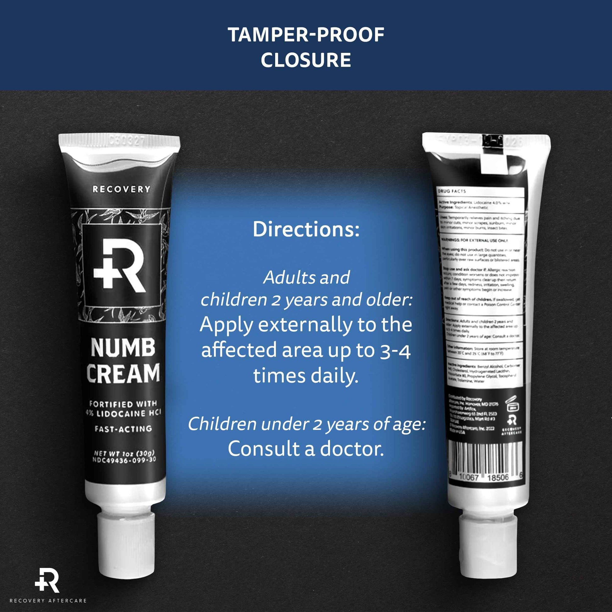 Recovery Aftercare - Numbing Cream - Epinephrine-Free Aftercare - Painless Numbing Cream for Up To 6 Hours of Fast Acting Pain Relief (1 oz)