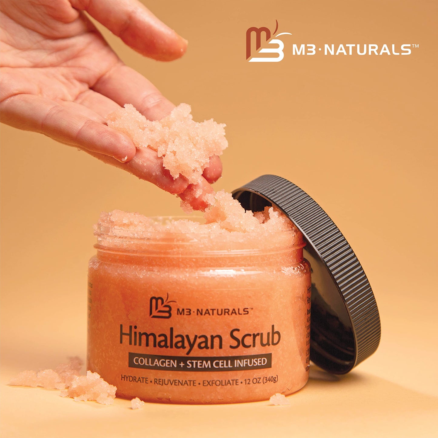 Himalayan Salt Scrub Face Foot & Body Exfoliator Infused with Collagen and Stem Cell Natural Exfoliating Salt Body Scrub for Toning Exfoliation Skin Cellulite Skin Care by M3 Naturals