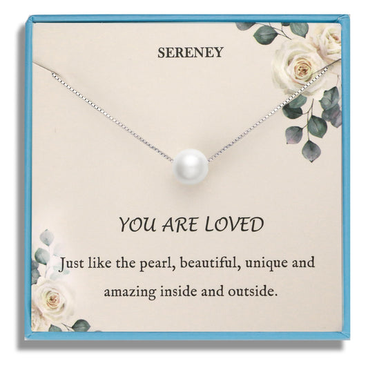 Sereney Single Pearl Neckle for Women S925 Sterling Silver, Simple Pearl Necklace as Inspirational Gifts for women, Everyday Pearl Jewlery Gifts or Birthday Gift for Girl Women