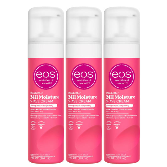 eos Shea Better Shaving Cream for Women- Pomegranate Raspberry, 24-Hour Hydration, Skin Care & Lotion with Shea Butter, 7 fl oz, 3-Pack