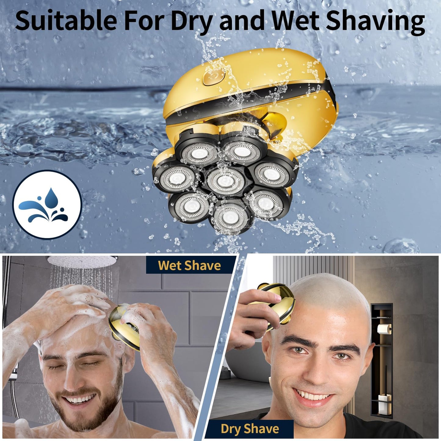 Head Shavers for Bald Men Upgraded 5 in 1 Electric Shavers for Bald Head Cordless Head Razors with Nose & Ear Trimmer Waterproof Wet Dry Mens 8 Heads Electric Razor for Shaving