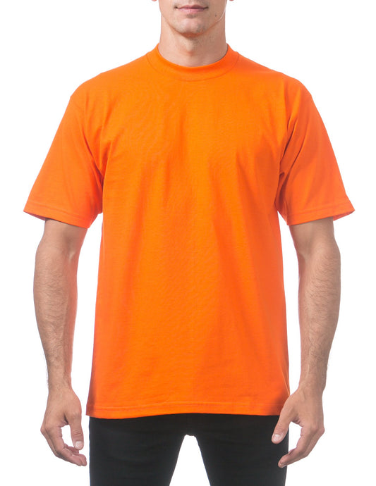 Pro Club Men's Heavyweight Cotton Short Sleeve Crew Neck T-Shirt, Orange Tang, Small