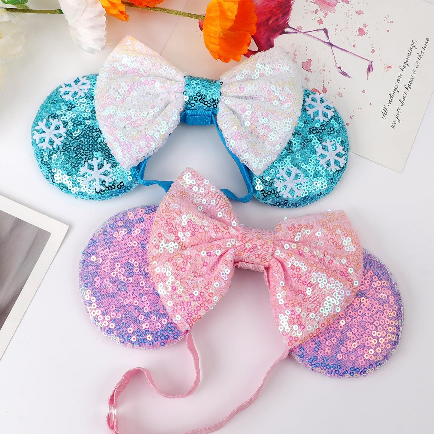 AQOKKA 2 Pcs Elastic Mouse Ears Headbands with Bow for Birthday Party, Hair Hoop Party Decoration Cosplay Costume Hair Accessories for Women & Girl