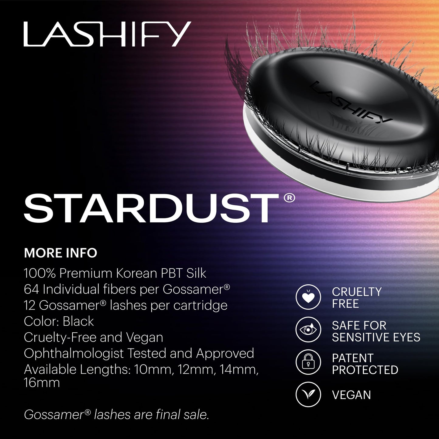 Lashify Stardust 14mm Gossamer DIY Eyelash Extensions Refill, The Multi-Length Multi Layered Lash, Thin Fibers of the Classic "C" Style, Black, Easy False Lashes