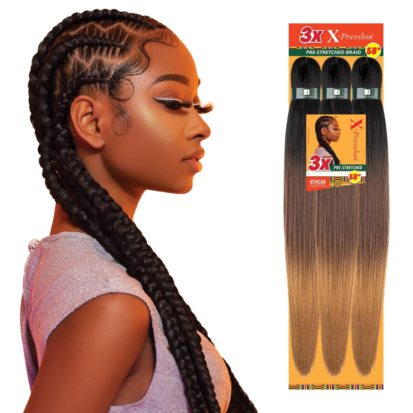 Sensationnel Xpression prestretched braiding hair - 3x xpression 58-inch kanekalon flame retardant smooth yaki braid - 3x x-pression 58 inch (1 pack, 3T2/27/613)