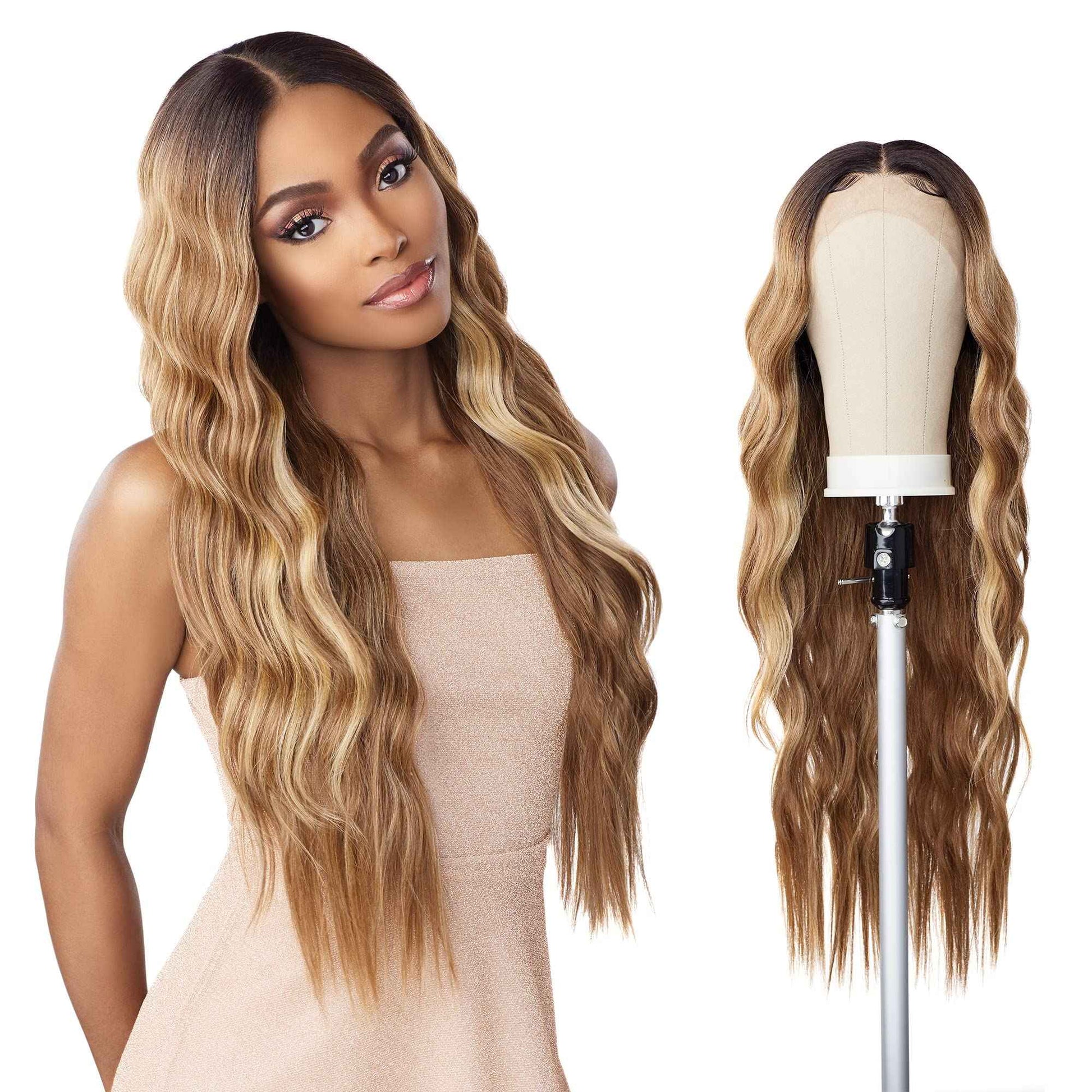 Sensationnel Butta Lace Wigs - Unit 29 Extra Wide 5 Inch Deep Parting Synthetic Preplucked Hairline Glueless Lacefront (1B OFFBLACK)
