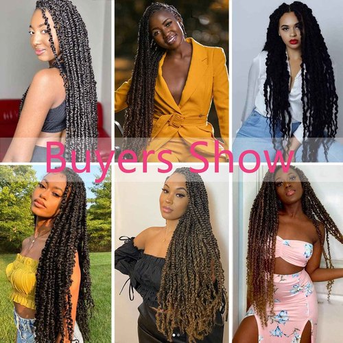 Alrence Passion Twist Hair 28 Inch 8 Packs Water Wave Crochet Hair Curly Braiding Hair For Butterfly Locs Long Bohe Crochet Braids (28 Inch (Pack of 8), 1B#)