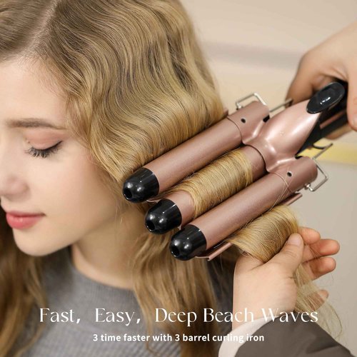 5 in 1 Curling Iron Set with 3 Barrel Curling Iron and 4 Interchangeable Ceramic Fast Heat, Wand Hair Crimper, Dual Voltage Hair Waver with Protective Glove & 2 Clips (Curling（0.3“-1.5”）)