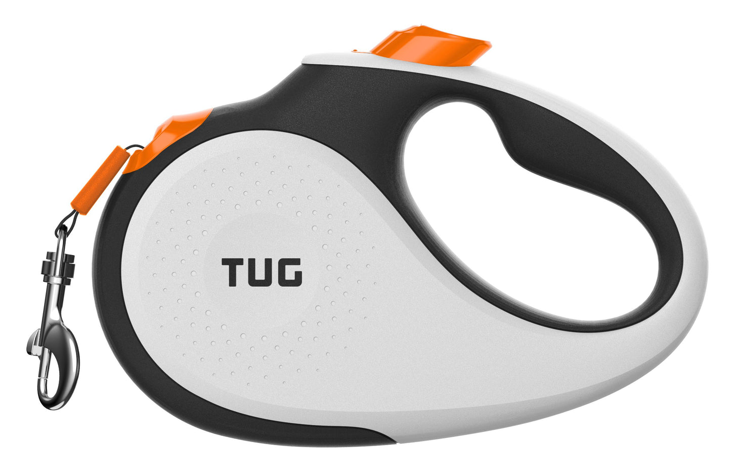 TUG 360° Tangle-Free Retractable Dog Leash with Anti-Slip Handle | 16 ft Strong Nylon Tape | One-Handed Brake, Pause, Lock (Small, White/Orange)