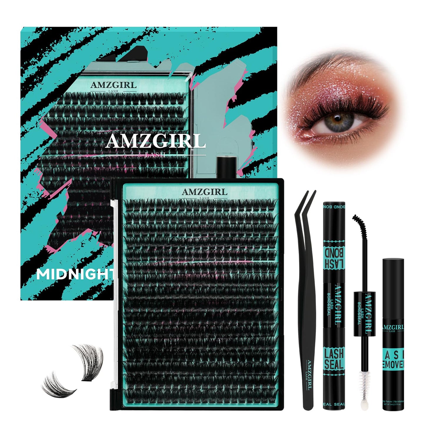 Lash Extension Kit Daybreak Lash Clusters kit Lash Bond and Seal Eyelash Remover and Lash Applicator for Diy Lash Extension Kit at Home by AMZGlRL(Daybreak,D-Mix8-16mm kit)