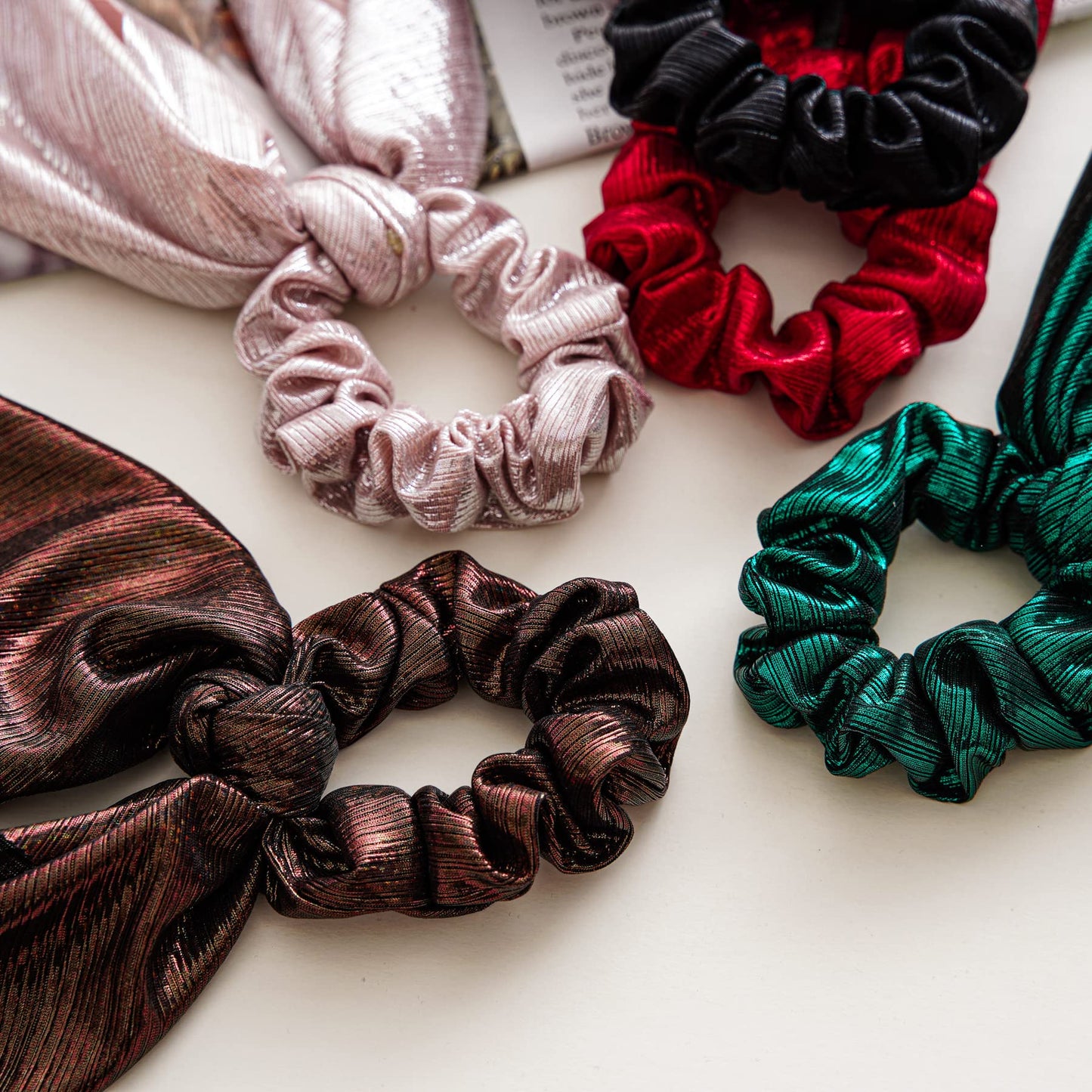 5 Colors Set Christmas Theme Scrunchies For Hair,Bright Solid Color Hair Scrunchies Satin Hair Ties Ponytail Holder Silky Soft No Hurt Your Hair