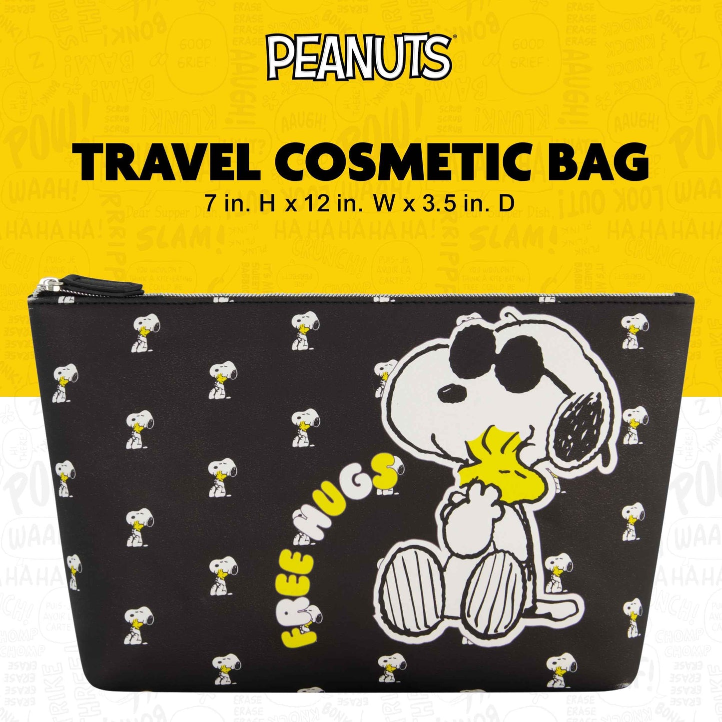 Peanuts Snoopy Women's Makeup Bag, Small Travel Cosmetic Zipper Pouch Organizer, Black