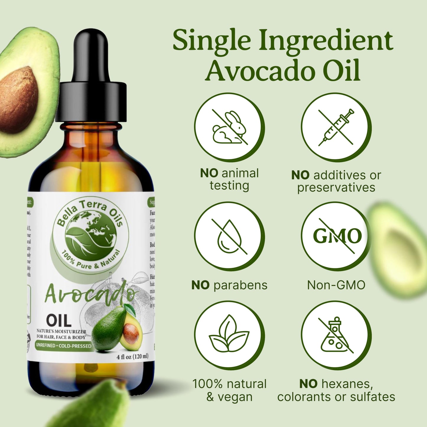 Bella Terra Oils - Avocado Oil 16oz - Cold-Pressed Purity, Unveiling Avocado's Nutritional Treasures, Perfect Carrier Oil for Blending Essentials