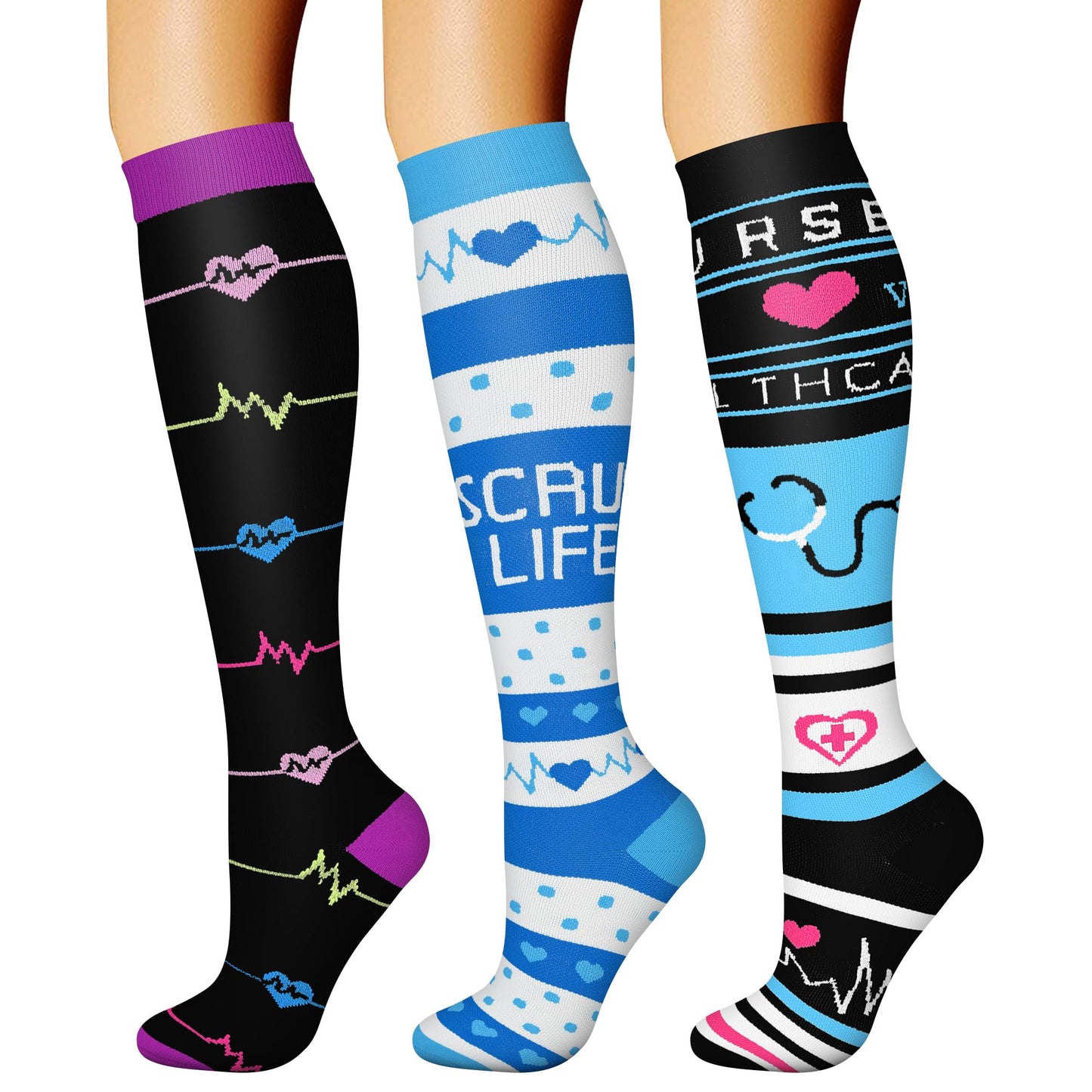 CHARMKING Compression Socks for Women & Men Circulation (3 Pairs) 15-20 mmHg is Best Athletic for Running, Flight Travel, Support, Cycling, Pregnant - Boost Performance, Durability (S/M, Multi 47)