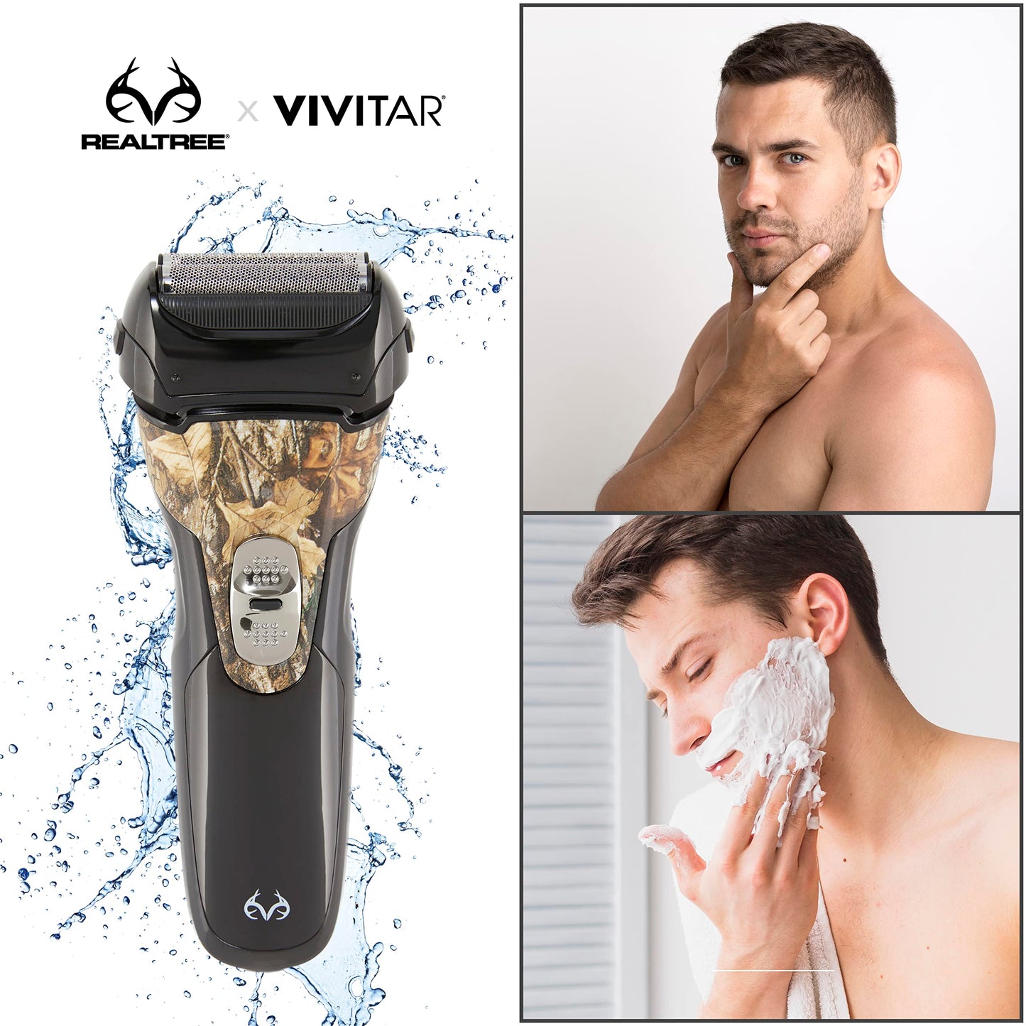 Realtree Premium Electric Shaver for Men’s Beard Shaving, Trimming, and Grooming, Cordless, 2 Blade Foil Shaver, Stainless Steel, USB Rechargeable with Lithium Ion Battery, Wet/Dry Use, LED Display