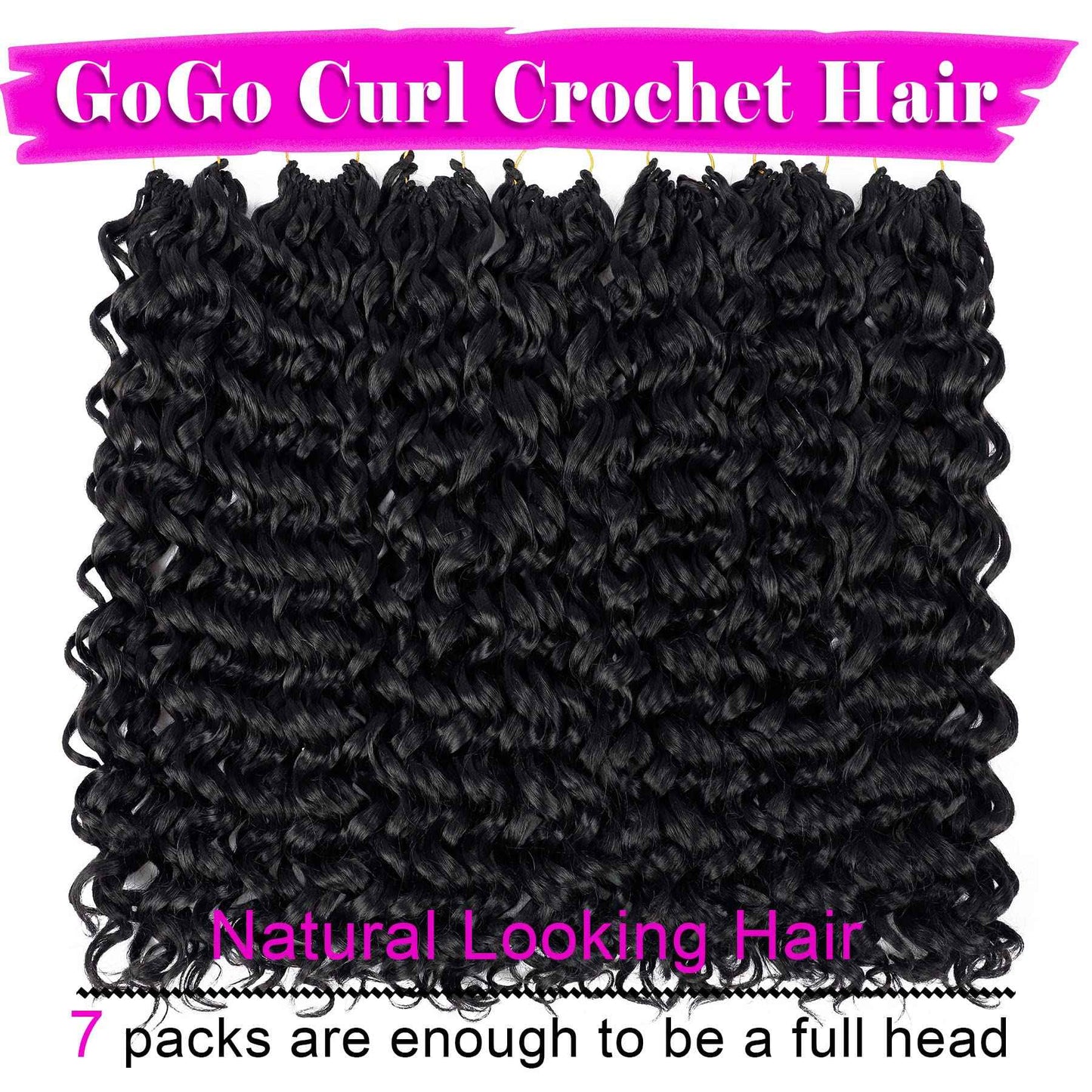 7 Packs GoGo Curl Crochet Hair 18 Inch Long Curly Crochet Hair for Women Beach Curl Water Wave Deep Twist Crochet Braids Synthetic Braiding Hair Extensions (18 Inch, 1B)