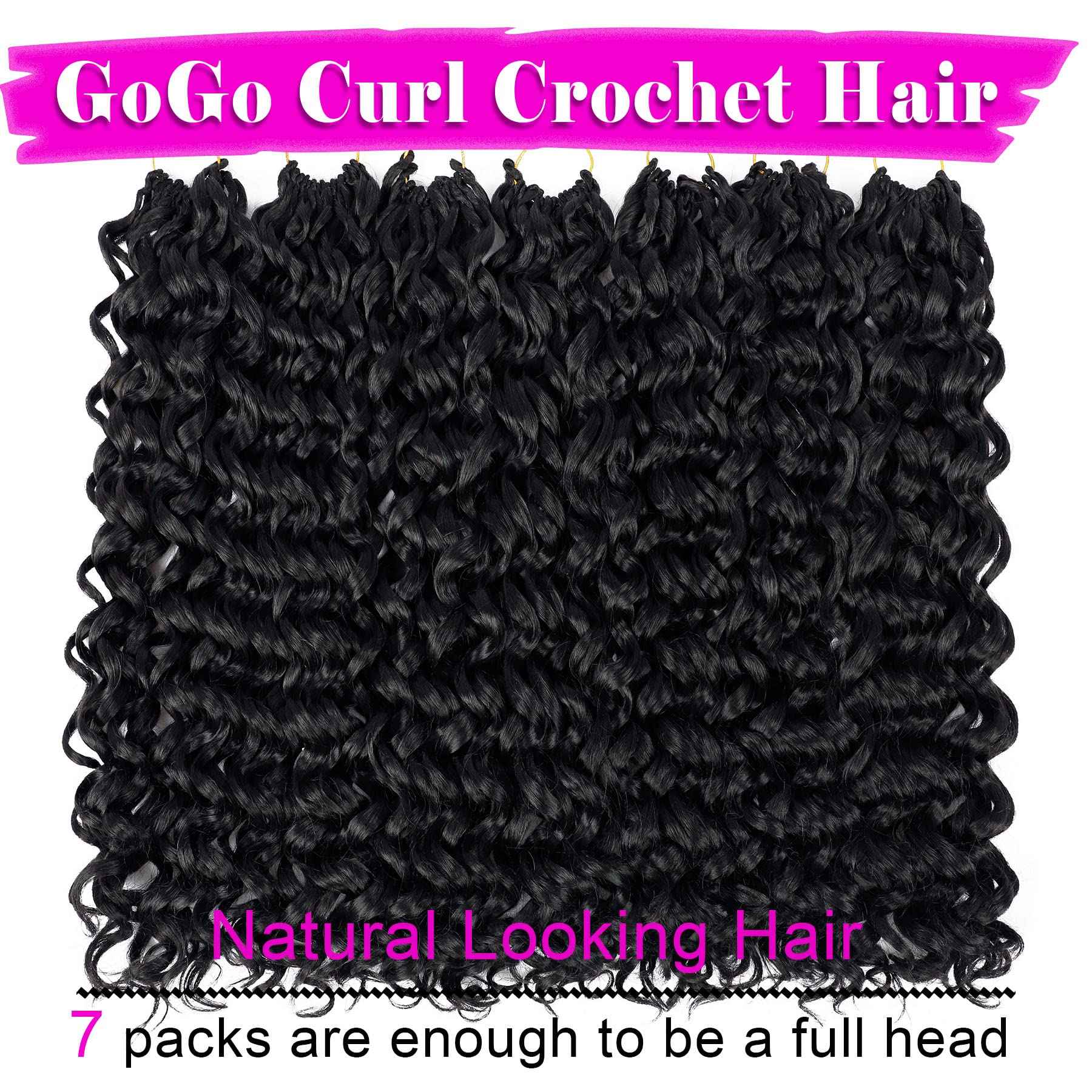 7 Packs GoGo Curl Crochet Hair 18 Inch Long Curly Crochet Hair for Women Beach Curl Water Wave Deep Twist Crochet Braids Synthetic Braiding Hair Extensions (18 Inch, 1B)