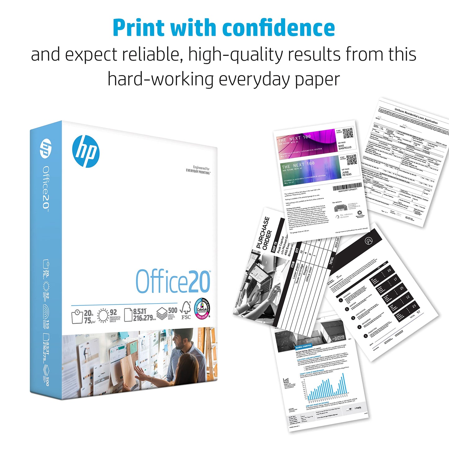 HP Printer Paper | 8.5 x 11 Paper | Office 20 lb | Quickpack Pallet - No Ream Wrap - 80 Cartons | 92 Bright | Made in USA | FSC Certified | 112103P