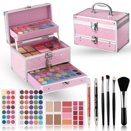 Hot Sugar Makeup Kit for Teens with Train Case, Portable Beginner Makeup Gift Set, Makeup Beauty Kit for Girls (PINK)