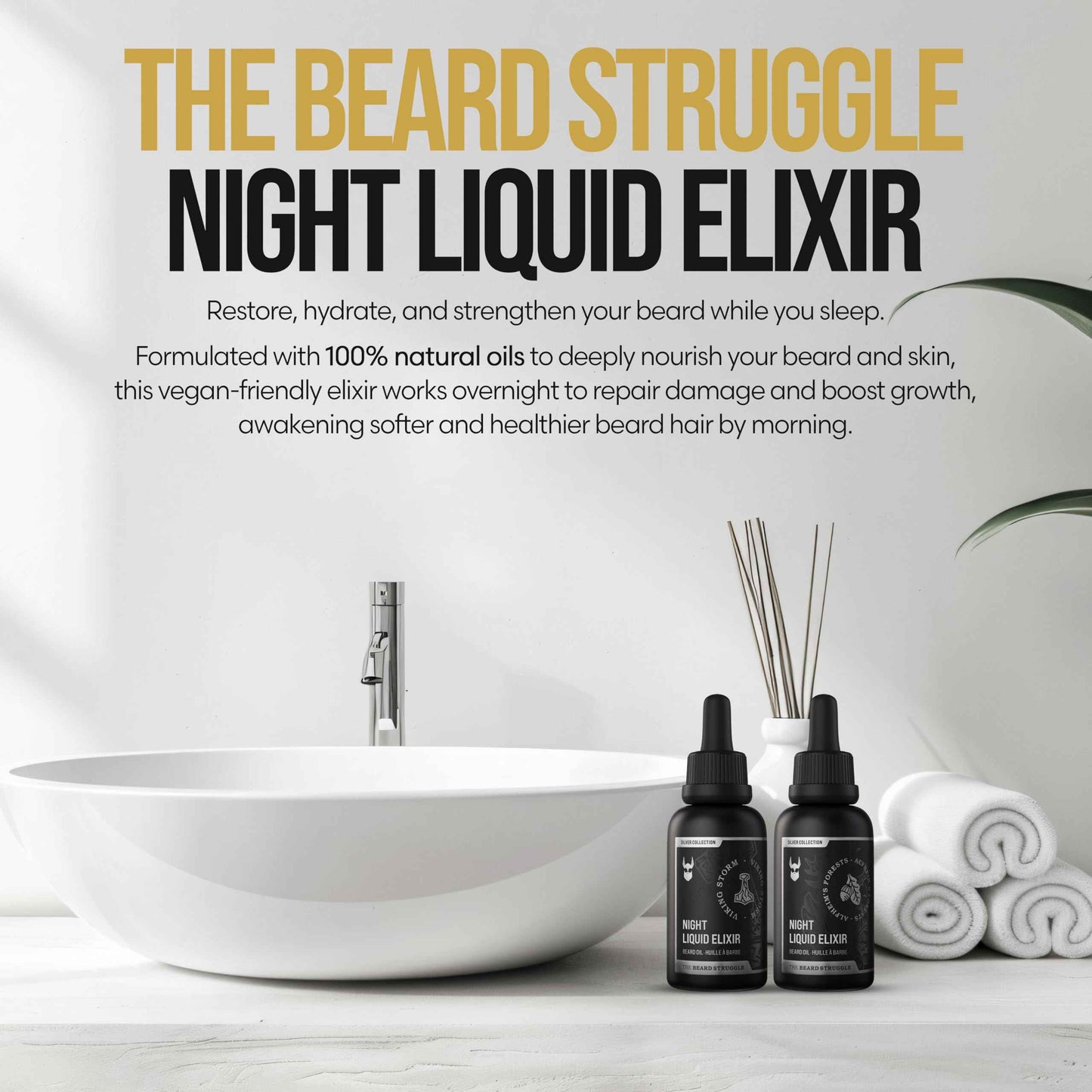 The Beard Struggle - Beard Growth Oil - Valhalla's Gates, Gold Collection (1 Fl oz) - Night Liquid Elixir - Beard Oil for Men - Softens, Moisturizing, & Healthier Beard Growth