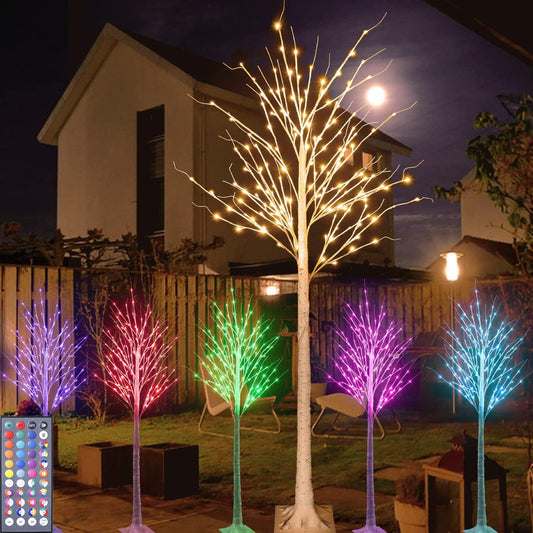 6FT Lighted Birch Tree for Christmas Decor, 34 Colors Birch Tree with 120 LED Lights Color Changing, White Birch Tree with Pink Green Lights Remote Timer for Home Holiday Party Indoor Outdoor Decor