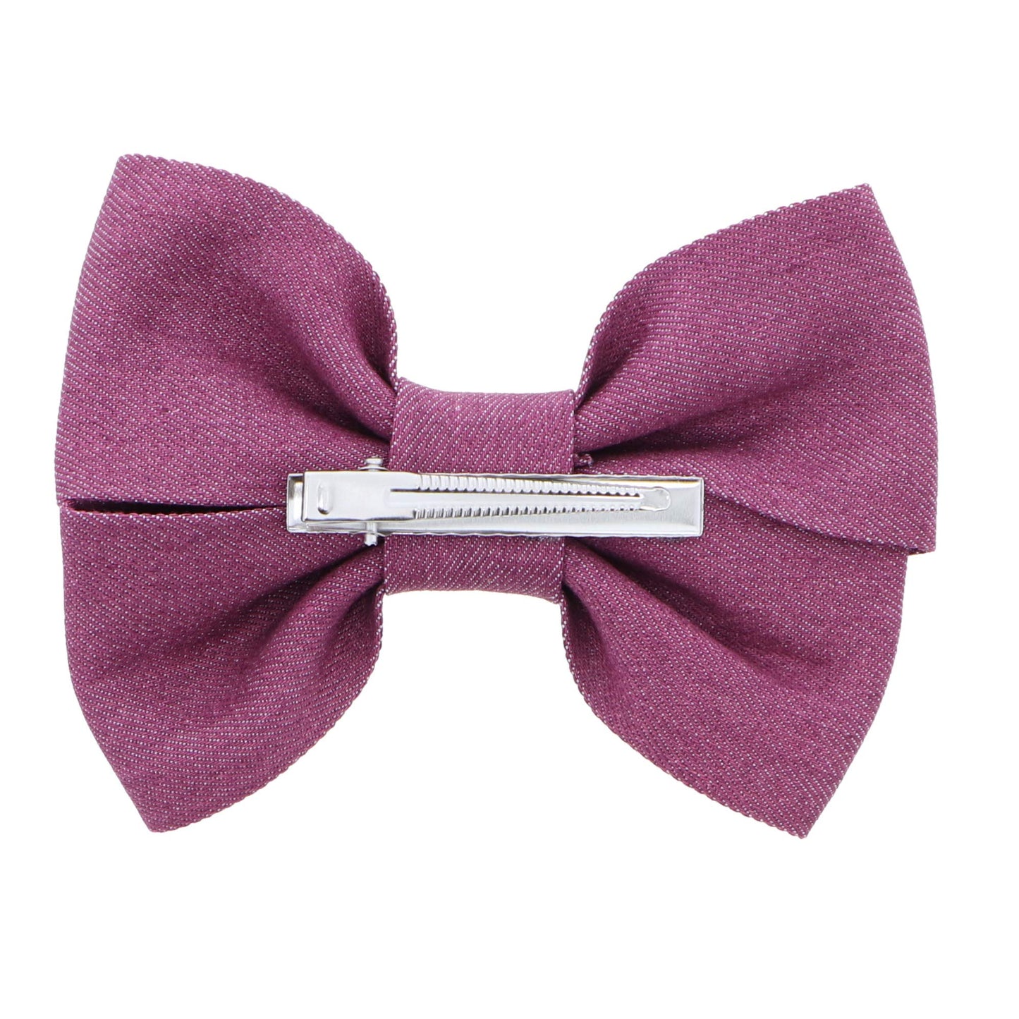 3.75 inch Wide Girls Denim Bow Clip - Purple