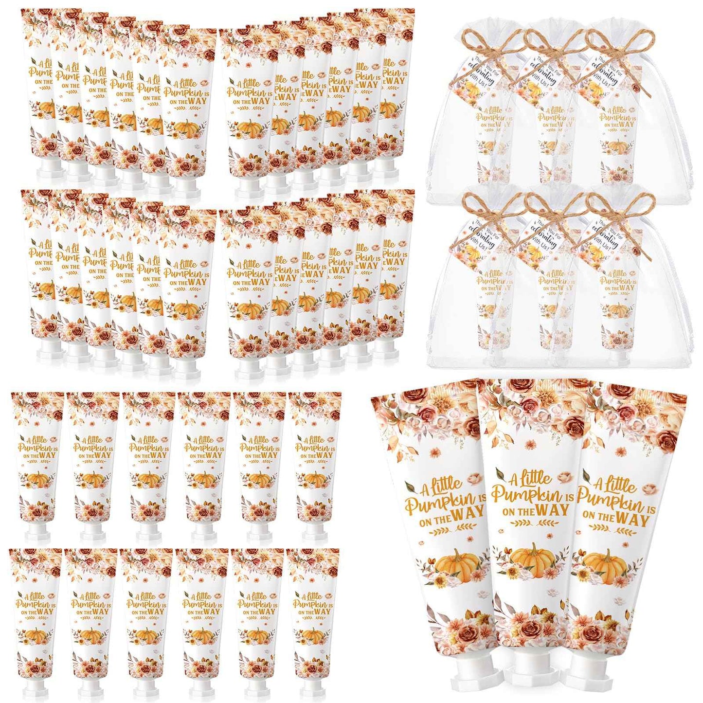 Dansib 48 Sets Thanksgiving Fall Hand Cream Bulk a Little Pumpkin Baby Shower Hand Cream Gifts Baby Shower Party Favors for Guests Travel Size Lotion for Autumn Party Supplies(Flower Pumpkin)