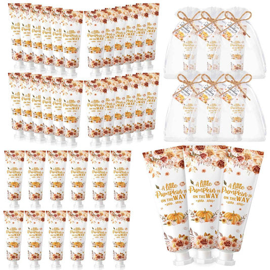 Dansib 48 Sets Thanksgiving Fall Hand Cream Bulk a Little Pumpkin Baby Shower Hand Cream Gifts Baby Shower Party Favors for Guests Travel Size Lotion for Autumn Party Supplies(Flower Pumpkin)
