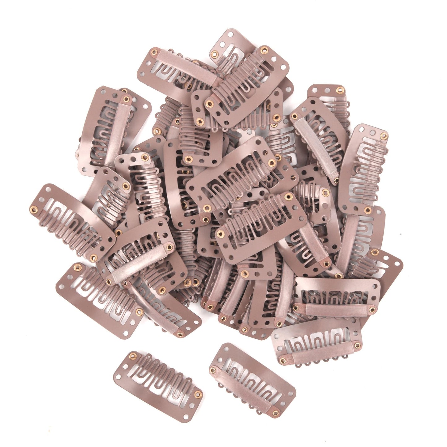 Richintol Wig Clips,32mm 6-Teeth U-Shape Extension Snap Clips for DIY Hair Sewing (40Pcs,Light Brown)