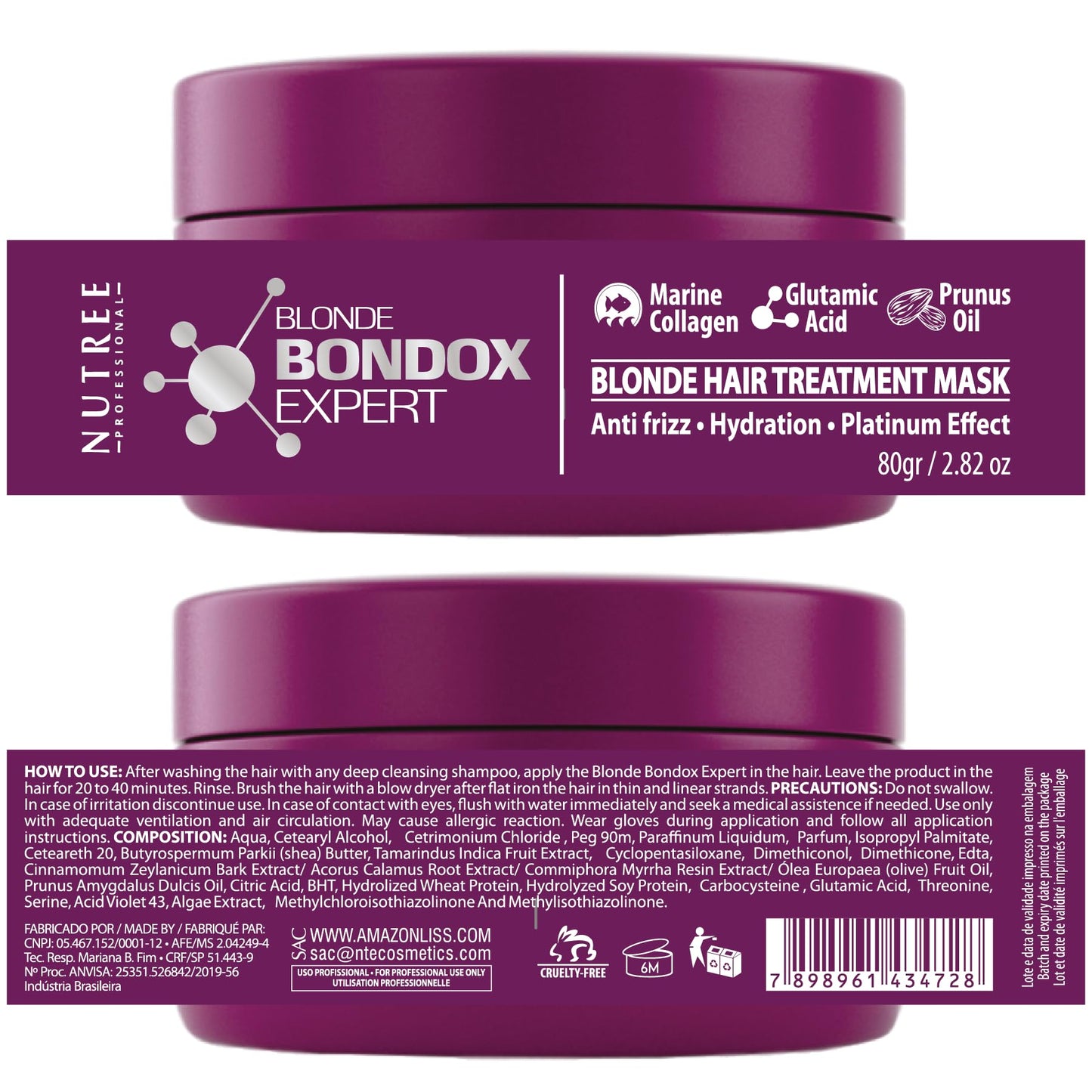 Nutree Professional HAIR MASK FOR DAMAGED HAIR BLONDE BONDOX TREATMENT 2.82 oz Thermal Activated Mask for Dry Frizzy Hair | Formaldehyde Free | Results for up to 1-3 months | Almond Oil Hair Repair