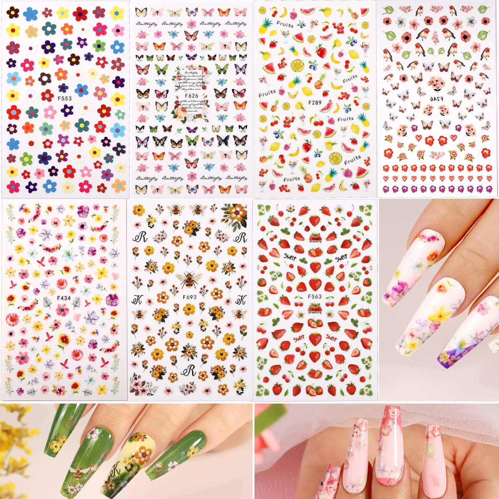Coffin Nail Tips, Teenitor Nail Art Kit with Nail Art Stickers Holographic Nail Art Sequins Glitter Press On Nails DIY Fake Nails